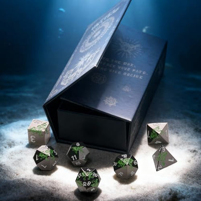 Octopus Metal RPG Dice Set,7-Piece,Inspired by Cthulhu Mythos,Abyss Green on Black,Heavy Zinc Alloy Dice for Fantasy RPGs & Collectors (Black Green) - color: Black Green