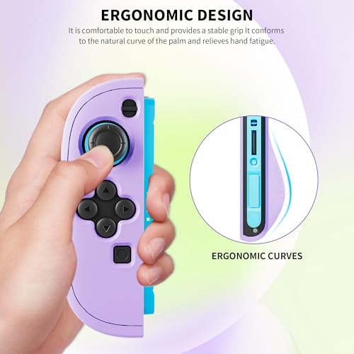 FUNDIARY Replacement for Nintendo Switch 2 Controller, Switch Wireless Controllers Compatible with Switch 2, Anti-Slip Soft Silicone Protective Cover with 2 Thumb Caps, Purple+Green - color: Purple and Green