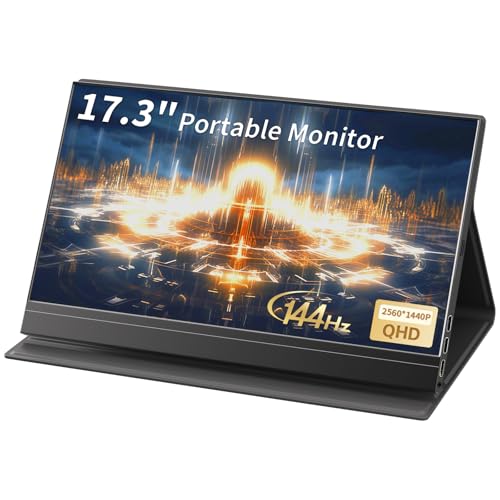 17.3’’ 144hz 2.5k Portable Gaming Monitor 2560*1440 HDR IPS USB-C MINI HDMI VESA Magnetic Case,Portable Monitor for Laptop PC,Mac,Phone,Switch,PS5,Xbox