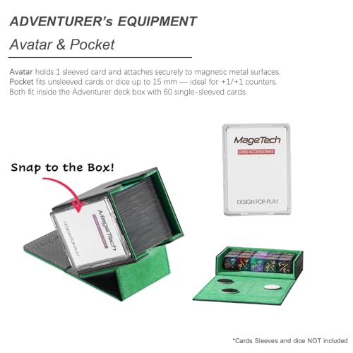 Mage Tech Adventurer [Champion] 60-Card Solution - Avatar Holder + Pocket Dice Box with Life Tracker - Rugged, Expandable - MTG Standard/LOR/PTCG - Black/Green - color: 2. Veil (Black/Green), style: 3. Champion[60-card solution]