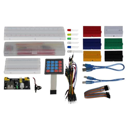 Electronics Component Fun Kit with 830 & 400 tie-Points Breadboard | with Jumper Wire, Power Supply Module, 4x4 Keypad, LED Diode, USB Cable, total 358 Items for Arduino, Raspberry Pi