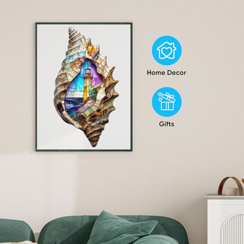 Delobil Wooden Puzzles, Shell Landscape Jigsaw Puzzles 500 Pieces, Unique Shaped Wooden Puzzle for Adults and Kids, Ghristmas Gift Family Game 23.2 x 13.2 Inch - color: Shell Landscape 01, size: 500Pcs