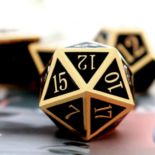 Haxtec Gold Black Metal DND Dice Set Enamel D&D Dice with Leather Dice Bag Compatible with Dungeons and Dragons TTRPG Gamer Gift for DND Lovers Black Metal Dice - color: Gold Black