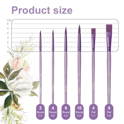 6 Pcs Purple Face Paint & Watercolor Brushes Set, Fine Detail Artist Brushes for Adults, Acrylic Oil Painting, Crafts, Body Face Nail Art - color: Purple