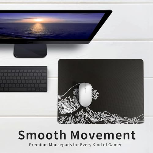 Hard Gaming Glass Mouse Pad with Black Kanagawa Design, Large 410mm*310mm Mouse Mat, Unique Professional Glass Surface for Enhanced Precision and Speed - color: Black(Kanagawa)