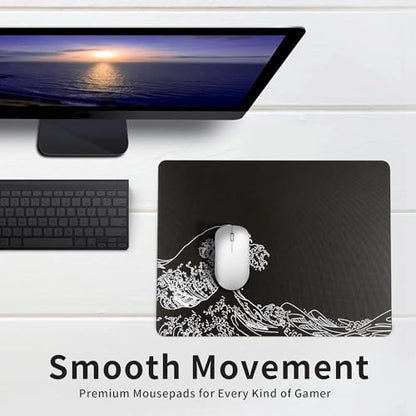 Hard Gaming Glass Mouse Pad with Black Kanagawa Design, Large 410mm*310mm Mouse Mat, Unique Professional Glass Surface for Enhanced Precision and Speed - color: Black(Kanagawa)