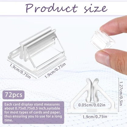 72 Pcs Plastic Game Card Stands Holders Table Number Clear Acrylic Business Cards Holder DIY for Display Paper Piece Pictures Clip Price Board Photos Memos Menus Labels Stand