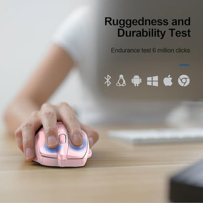 TECKNET Wireless Mouse, BT 5.0/2.4G, Silent 4800 DPI 6 Buttons, Pink | Bluetooth 5.0/3.0 & USB A, 2-Device Easy Switch, Wide OS Compatible, 6-DPI, Ergonomic for S/M Hands, Extended Battery - color: Pink