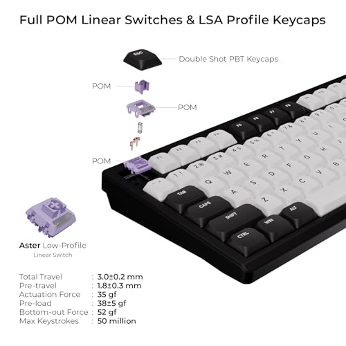 OOCTPK Mechanical Keyboard, Chilkey ND75 LP Wireless Gaming Keyboard with LCD Screen, Bluetooth 5.3/2.4G/USB-C, Hot Swappable Per-Key RGB Custom, Thin Front, Wrist Rest, Full-Aluminum, PC/Mac Support - color: Black