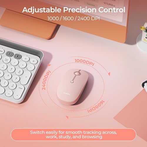 seenda MOU001 Bluetooth Wireless Mouse for Laptop,Slim Computer Mice,Pink | Rechargeable Computer mouse with USB and dual Bluetooth, 3-level DPI and quiet clicks for Windows, Macbook, iPad and Travel. - color: pink