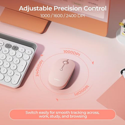 seenda MOU001 Bluetooth Wireless Mouse for Laptop,Slim Computer Mice,Pink | Rechargeable Computer mouse with USB and dual Bluetooth, 3-level DPI and quiet clicks for Windows, Macbook, iPad and Travel. - color: pink