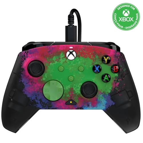 PDP Gaming REMATCH GLOW Enhanced Wired Controller: Licensed Xbox Series X|S Gamepad, Xbox One, Windows PC, Mappable Back Buttons, Audio Control, Customizable Companion App: Space Dust Glow in the Dark - color: Space Dust (Glow in the Dark), style: Control