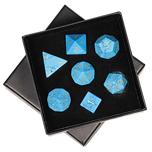 mookaitedecor 7 PCS Turquoise Stone DND Dice Set for RPG MTG Table Games | Crystal DND Dice, Role Playing Dice, Dungeons and Dragons, Polished Tumbled Stones, Home Decoration - color: Light Blue