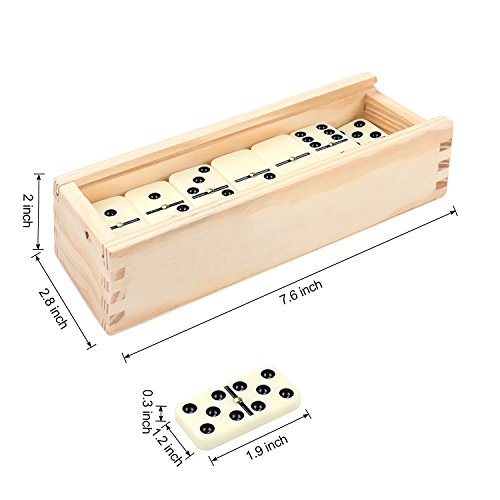 Doublefan Dominoes for Adults, Double 6 Domino Set 28 Tiles in Wood Case | Portable Travel wood case,28 Domino tiles, metal spinners, , for 2-4 players,family game, board game, Parent Gift choice - style: Standard