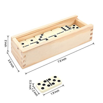 Doublefan Dominoes for Adults, Double 6 Domino Set 28 Tiles in Wood Case | Portable Travel wood case,28 Domino tiles, metal spinners, , for 2-4 players,family game, board game, Parent Gift choice - style: Standard