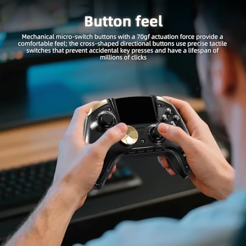 Cintwor RG G01 Interactive Screen Wireless Gaming Controller for Steam/PC/Switch/Linux/Android/iOS, 2.4G Wireless Bluetooth Controller with Screen, Heart Rate Monitor, Hall Effect Triggers (Black) - color: black