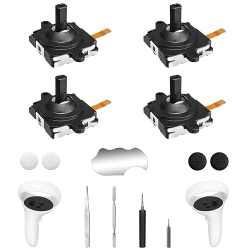 OLCLSS Joystick Replacement Kit for Oculus Quest 2 Controller, Repair Accessories for Meta Quest 3 Controller, Include 2 Joysticks, T5 Screwdriver, Tweezer, Pry Tool, 4 Thumbstick Grips - color: Black-11-in-1
