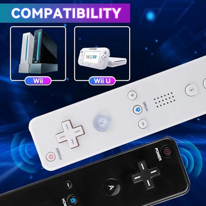 TechKen 2 Pack Wii Remote Controller with Silicone Case and Wrist Strap for Wii U - color: Black&White