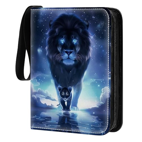 Card Binder 400 Pockets, 50 Sleeves Large Binder Trading Cards Holder 4 Pocket, Storage Organizer, Album Folder Case Protector Collector Gift Lion Glowing Blue Eyes - color: Lion Glowing Blue Eyes, size: 4 Pocket