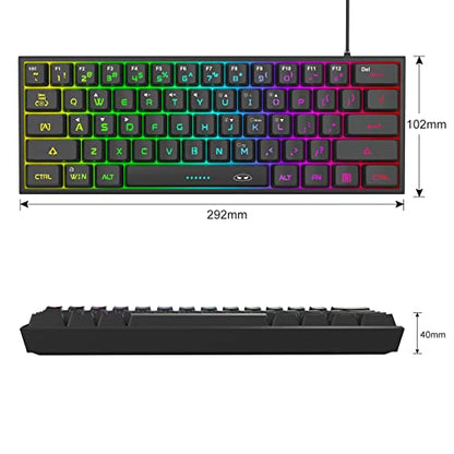 MageGee Mini 60% Gaming Keyboard, RGB Backlit 61 Key Ultra-Compact Keyboard, TS91 Ergonomic Waterproof Mechanical Feeling Office Computer Keyboards for PC, MAC, PS4, Xbox ONE Gamer(Black) - color: Black