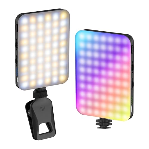 91 LED Portable Charger Selfie Light Video Conference Lighting | Clip & Camera Tripod Adapter, Rechargeable 2000mAh, CRI 96+, 4 Light Modes, For Phone iPhone Webcam Laptop Makeup - color: Matte Black