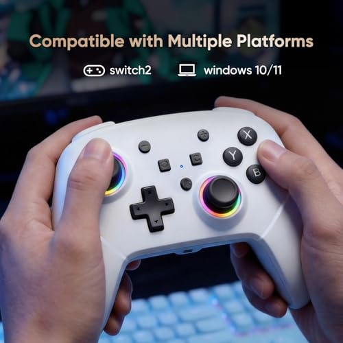 BETMI RGB Wireless Pro Controller for Switch 2, C Button, Wake-up(White) | One Click Wake-up, 9 Gyro Axis, Hall Effect Joysticks, Macro, Dual Vibration, 3.5mm Jack, PC Bluetooth Game Controller - color: White