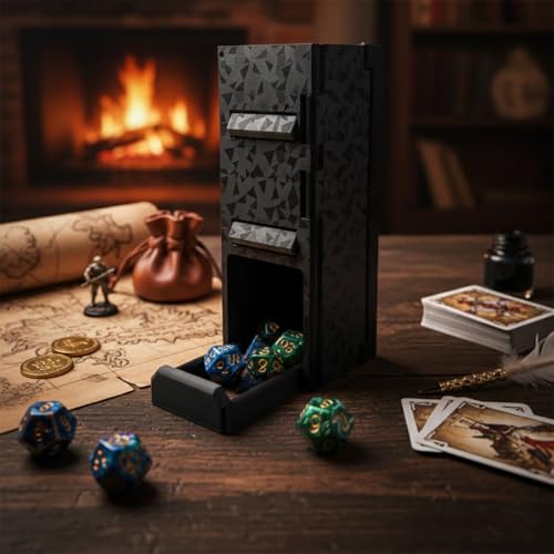 Universal Game Counter Tracker – 12 Flip Slots + 3-Digit Dial, Foldable Dice Tower, Dice Holder, Magnetic Erase Strips, Resource Tracker – All-in-One for D&D, RPGs & Board Games