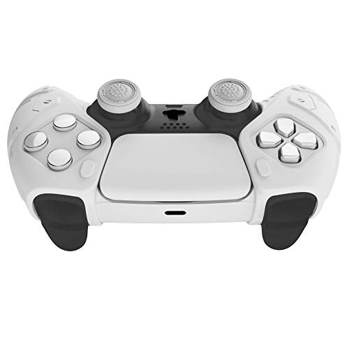 PlayVital Mecha Edition White Ergonomic Soft Controller Silicone Case Grips for PS5, Rubber Protector Skins with Thumbstick Caps for PS5 Controller - Compatible with Charging Station - color: White