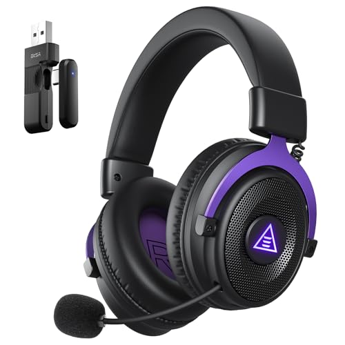EKSA E900WT Wireless Gaming Headset for PC Ps5 Ps4, 2.4 Ghz USB&Type-C Gaming Headphones with Microphone, 30ms Latency, 80H Battery Bluetooth Headphones for Switch, Laptop, Mobile, Mac - color: Purple