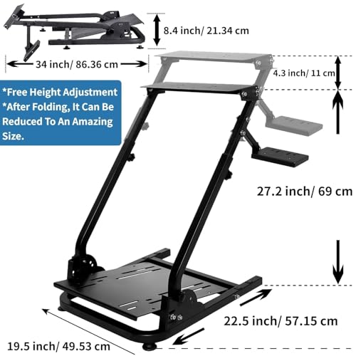 Hottoby Racing simulator cockpit Steering Wheel Stand Foldable&Multi-level Adjustable Fit for Logitech G25 G27 G29 G920 G923, for Thrustmaster T150 T248 T300 Gaming Simulator Cockpit,No Wheel Pedals