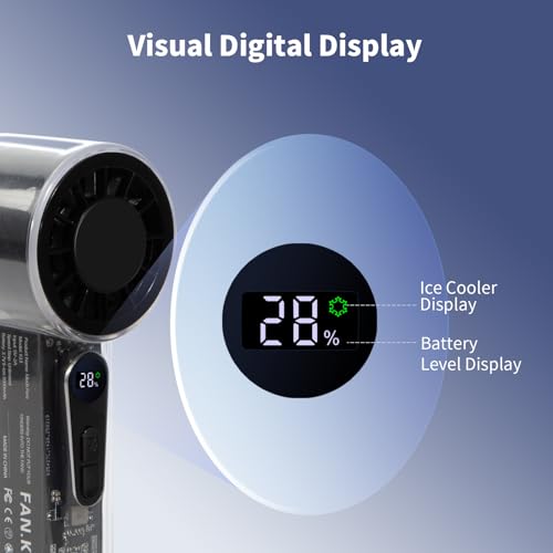 Portable Handheld Fan with Ice Cooler, 5000mAh Battery, 6 Speeds, LED Digital Display, Turbo High Speed Personal Fan, Transparent Design for Travel, Summer, Outdoor, Concerts, Black - color: Black