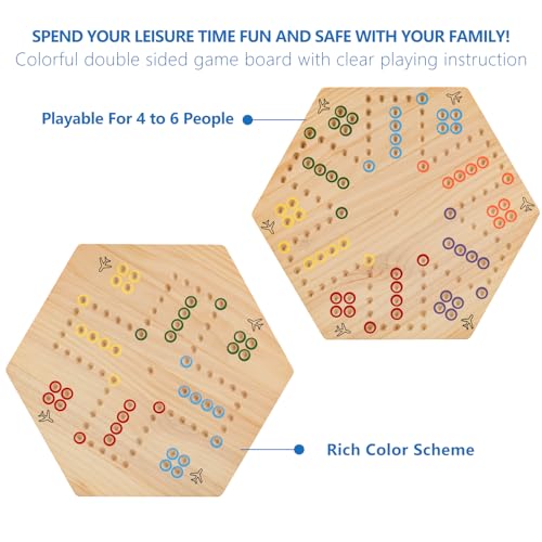 Large 20 inches Wood Wahoo Marble Board Game 2 Sided Game 2-6 Player | solid wooden wahoo marble board game with marbles and dice; fit party game night and indoor group entertainment - color: Large, Natural Wood
