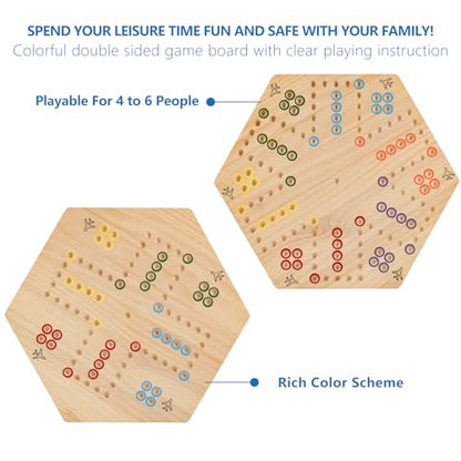 Large 20 inches Wood Wahoo Marble Board Game 2 Sided Game 2-6 Player | solid wooden wahoo marble board game with marbles and dice; fit party game night and indoor group entertainment - color: Large, Natural Wood