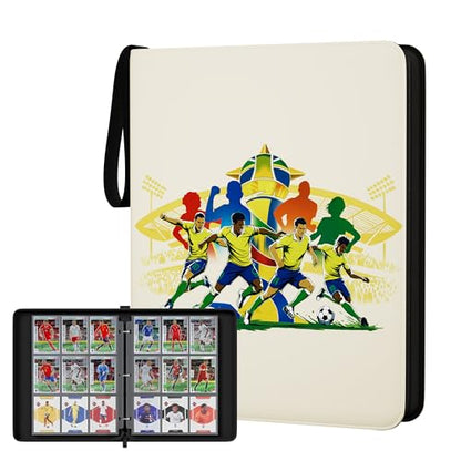 Kabinka 9-Pocket Soccer Card Binder, 2025-2026 Soccer Trading Cards Binder Fits 900 Cards with 50 Removable Double-Sided Sleeves, Waterproof PU Card Albums for Soccer Fans - color: Soccer-2, size: 9 Pocket 900