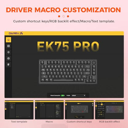 DAREU EK75PRO Sakura Pink Wireless Mechanical Keyboard,75% Hot Swap Creamy Gaming Keyboard with Knob,RGB Backlit,Gasket Custom Structure,Side Printed PBT Keycaps,2.4Ghz/BT5.1/USB-C, for Win/MAC - color: Pink