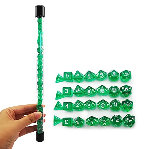 Bescon 28pcs Translucent Green Mini Polyhedral Dice Set in Tube, for Dungeons and Dragons RPG Dice 4X7pcs,Mini Gem Green Dice Set - color: 4x7pcs Mini Gem Green