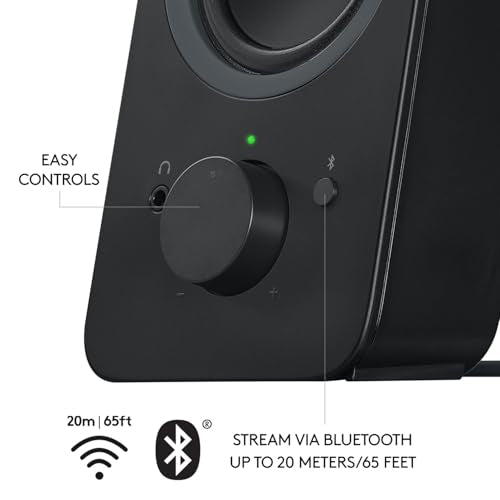 Logitech Z207 2.0 Stereo Computer Speakers with Bluetooth | 10 Watts peak power, active drivers with passive radiators, 3.5 mm input and headphone jack, ideal for PC setups - size: 9.5"x3.5"x4.9"