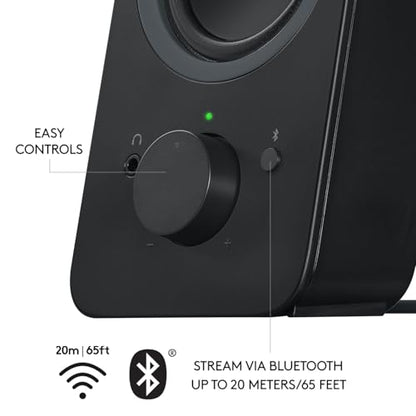 Logitech Z207 2.0 Stereo Computer Speakers with Bluetooth | 10 Watts peak power, active drivers with passive radiators, 3.5 mm input and headphone jack, ideal for PC setups - size: 9.5"x3.5"x4.9"