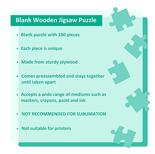 100 Piece Blank Puzzle with Tray to Draw on, 14.2x10.6 Inches | Each Piece is Unique, Make Your Own Wooden Blank Puzzles, Custom Puzzle for Crafts & DIY