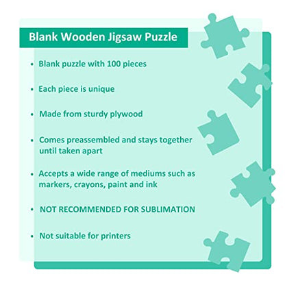 100 Piece Blank Puzzle with Tray to Draw on, 14.2x10.6 Inches | Each Piece is Unique, Make Your Own Wooden Blank Puzzles, Custom Puzzle for Crafts & DIY