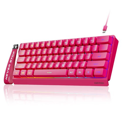SEUNKWANG F61 60% Gaming Keyboard Wired, RGB Backlit Membrane Keyboard with PBT Keycaps, Compact Design, Lanyard Wired Keyboard for Mac/Win (Red, Wired) - color: Red