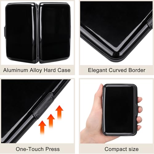 ELFISH Mini RFID Aluminum Wallet Credit Cards Holder Business Card Case Metal ID Case for Men Women (Black) - color: Black