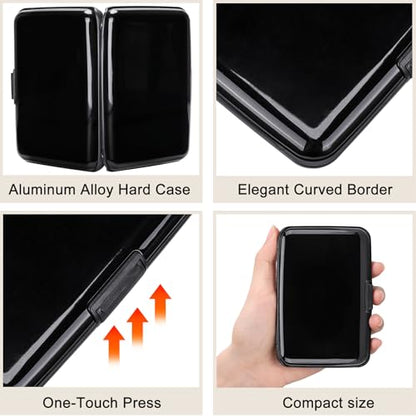 ELFISH Mini RFID Aluminum Wallet Credit Cards Holder Business Card Case Metal ID Case for Men Women (Black) - color: Black
