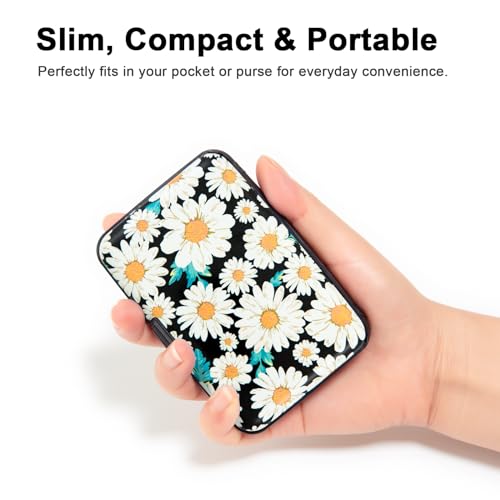 Credit Card Holder Small RFID Blocking Wallet Business Metal Slim Mini Aluminum Hard Case for Women Men - color: Daisy Flower