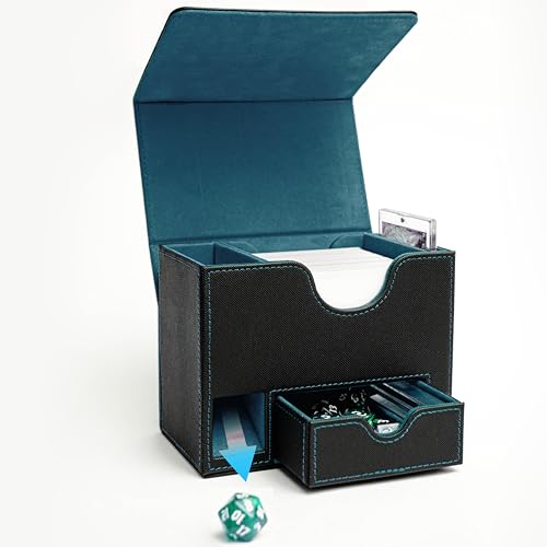 Commander Deck Box for MTG with Dice Tray - Card Deck Box Fits 100 Double-Sleeved Cards & 35PT Card Brick with Commander Display & Magnetic Holder for TCG/CCG Games-Black/Cyan - color: Black Cyan