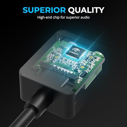SABRENT USB to 3.5mm Audio Adapter, USB Sound Card, 24-Bit (AU-UCMA) | USB sound card; headphone & mic jack; 24-bit/96kHz; deep sound quality - style: USB-C
