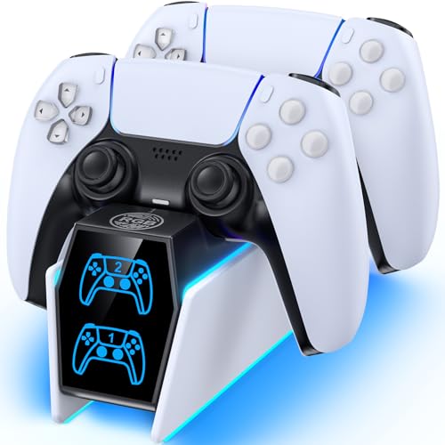 PS 5 Controller Charger Station Compatible with PlayStation 5 Edge & Dual Controller, 9 Lightings PS 5 Accessories Charging Station, PS 5 Dock Stand with LED Indicator for PlayStation Consoles - color: Black & White