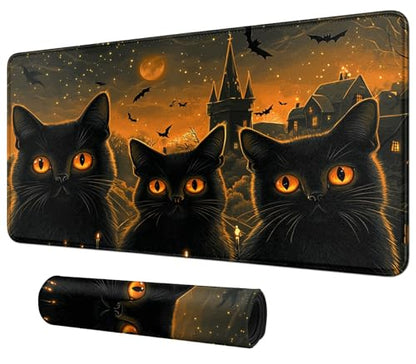 Three Black Cats for MTG & TCG Playmat Mouse Pad,BFDHGQZC 24" x 14" Game Mat for MTG/RPG/CCG Trading Card Game Playmats Table Mat Perfect for Card Games Video Games Computer Office - color: Three Black Cats