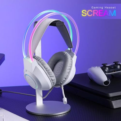 Redragon H231 Scream Wired Gaming Headset, Stereo Surround Sound, 40mm Drivers, Leather Foam Ear Pads, Noise-canceling Microphone, Dynamic RGB Lighting, Works with PC/PS4/PS5/NS/Xbox-one, White