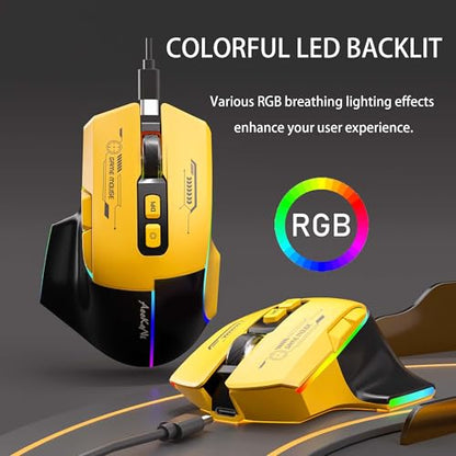 Wireless Mouse，Rechargeable Mouse, Ergonomic Mouse with 4 Adjustable DPI up to 2400, RGB Breathing Lights, Compatible with Laptop, Chromebook, PC, Desktop, Mac, Notebook (Yellow)